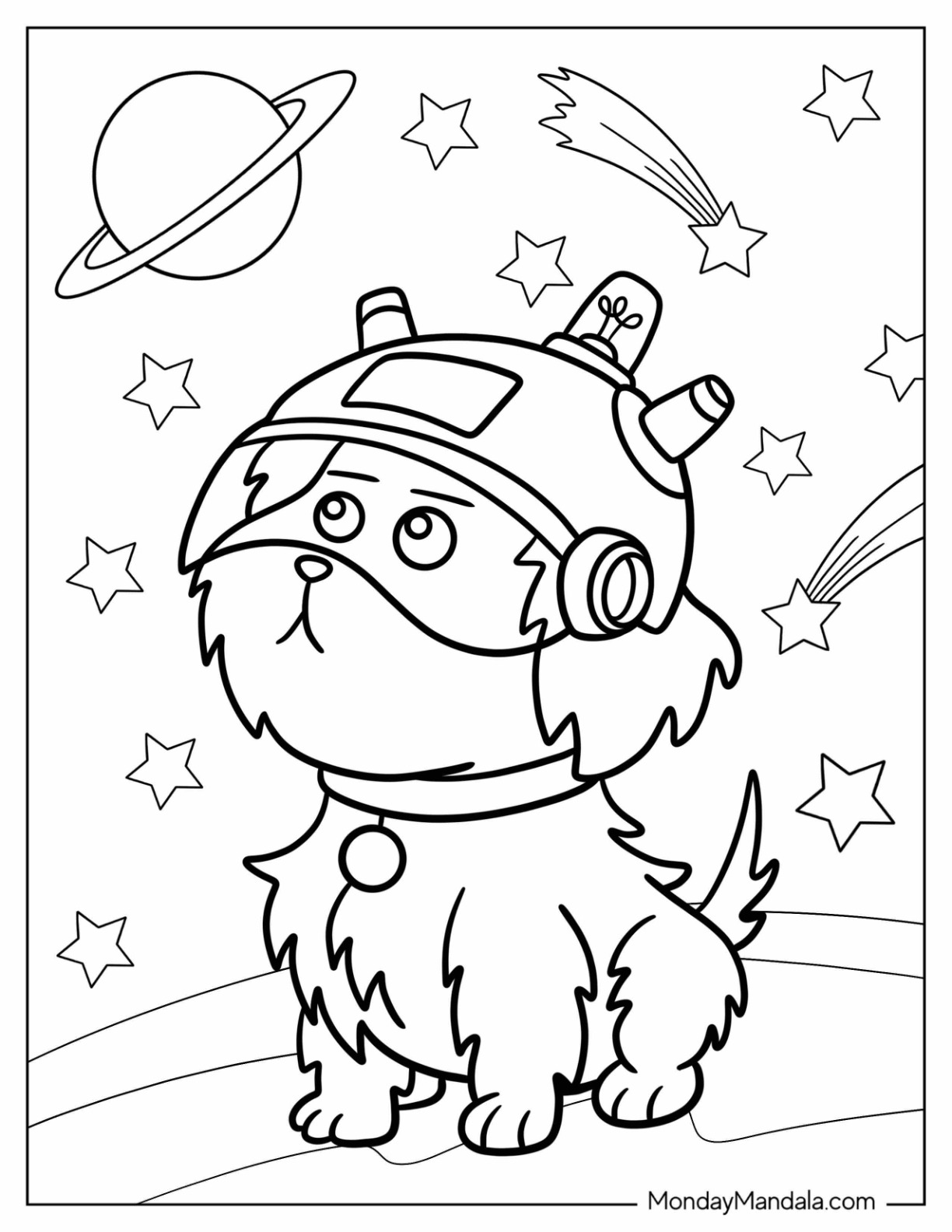 Rick and Morty Coloring Page Of Cute Snuffles the Dog in Space Helmet For Kids coloring page — printable line art