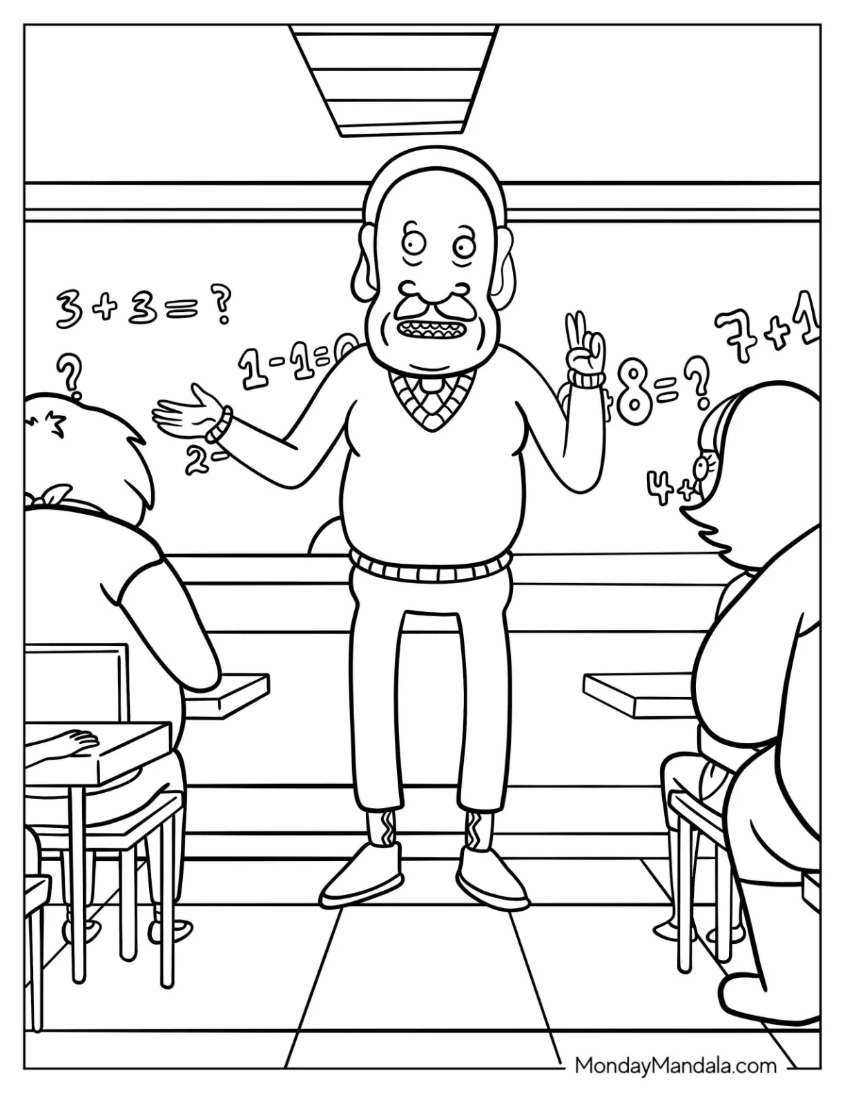 Rick and Morty Coloring Page Of Mr. Goldenfold Teaching Math coloring page