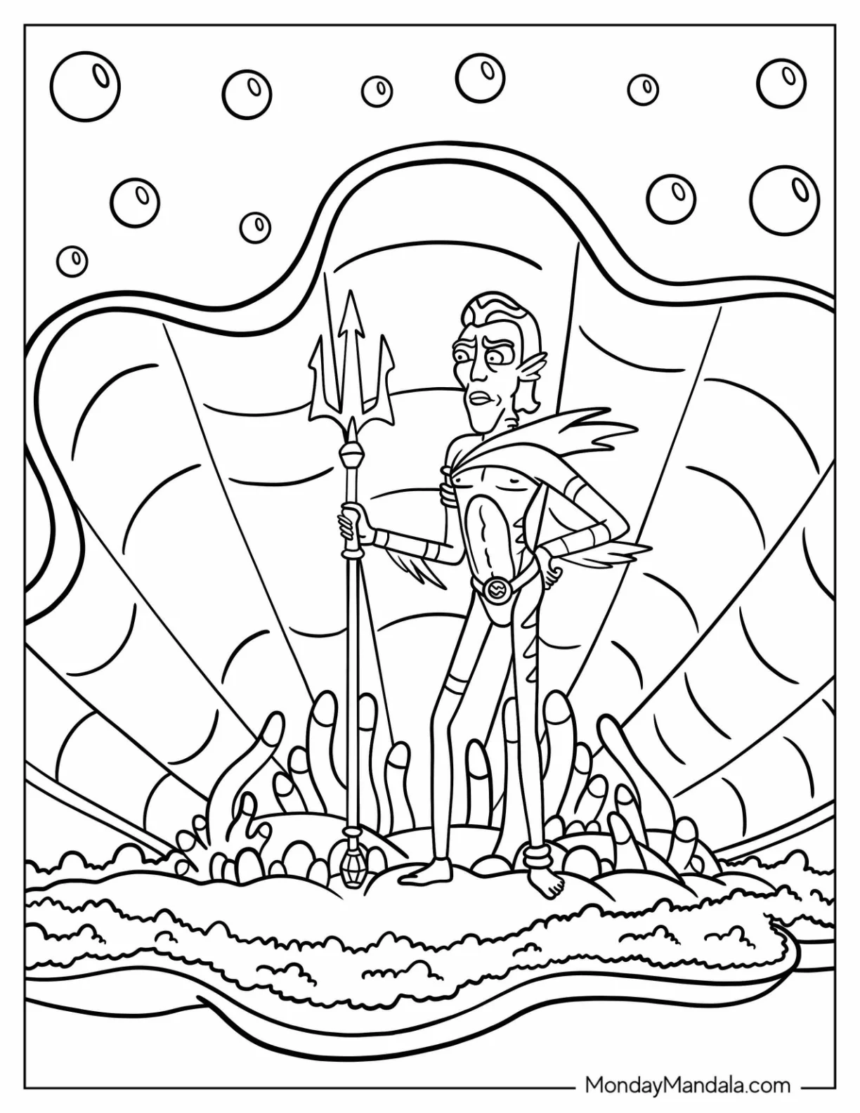 Rick and Morty Coloring Page Of Mr. Nimbus in Underwater Kingdom coloring page — printable line art