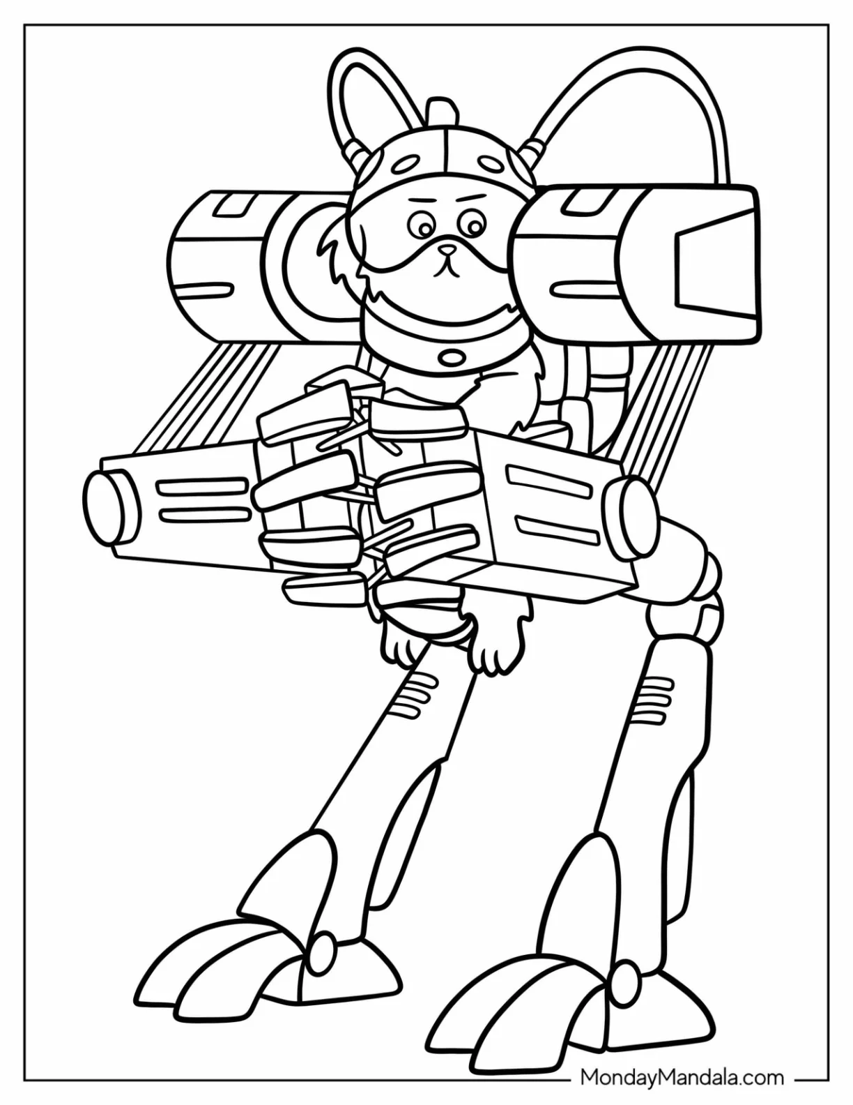 Rick and Morty Coloring Page Of Snuffles the Dog in Mech Suit coloring page