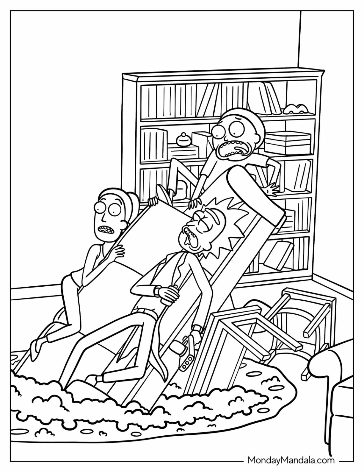 Rick and Morty Coloring Page Of Summer On A Couch Sinking Into The Floor coloring page