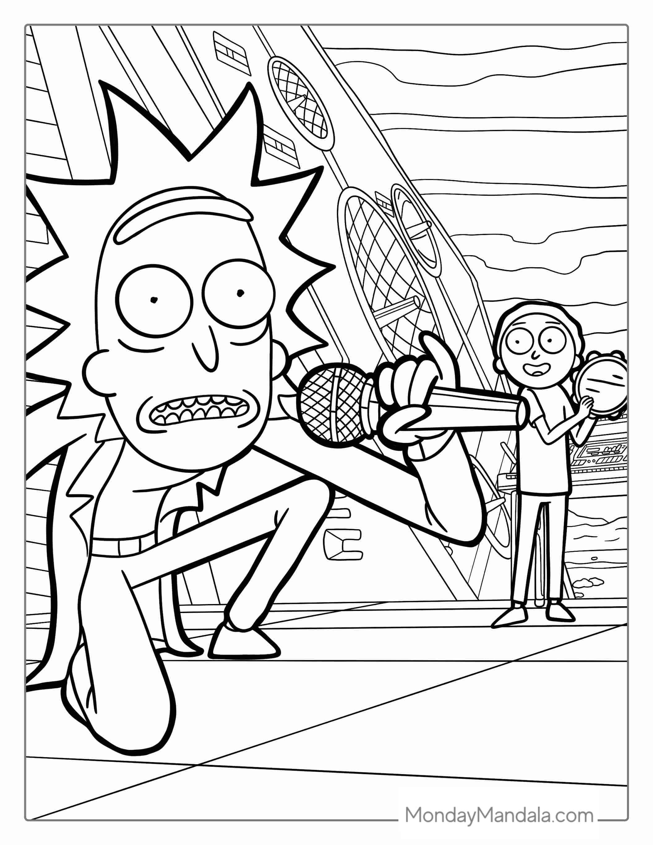 Rick And Morty Playing Music Coloring Page coloring page