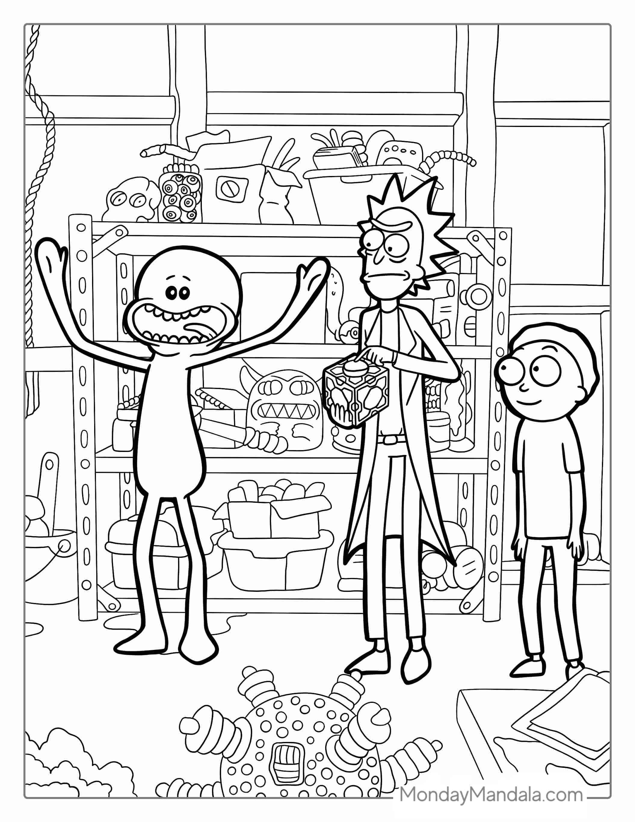 Rick, Morty, And Mr. Meeseeks Coloring Sheet coloring page