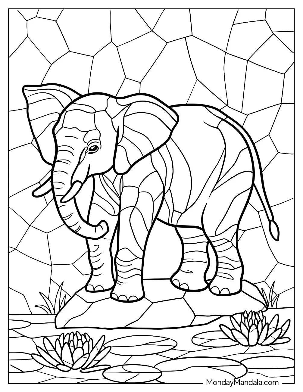 Baby Elephant Stained Glass Coloring Page coloring page — printable line art