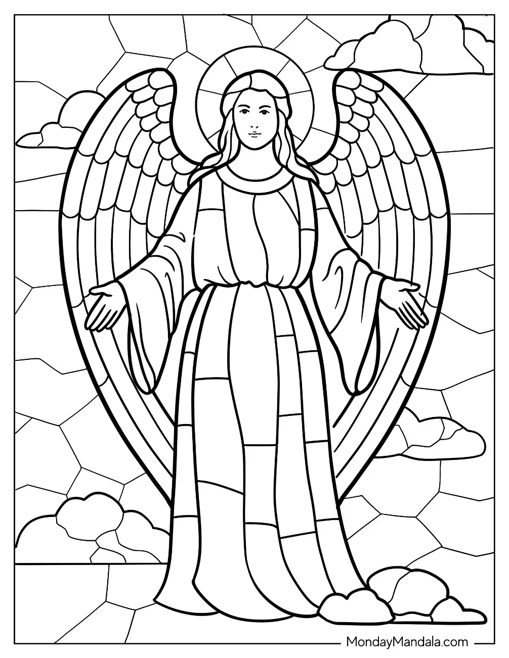 Beautiful Angel In The Sky Stained Glass Coloring Page coloring page