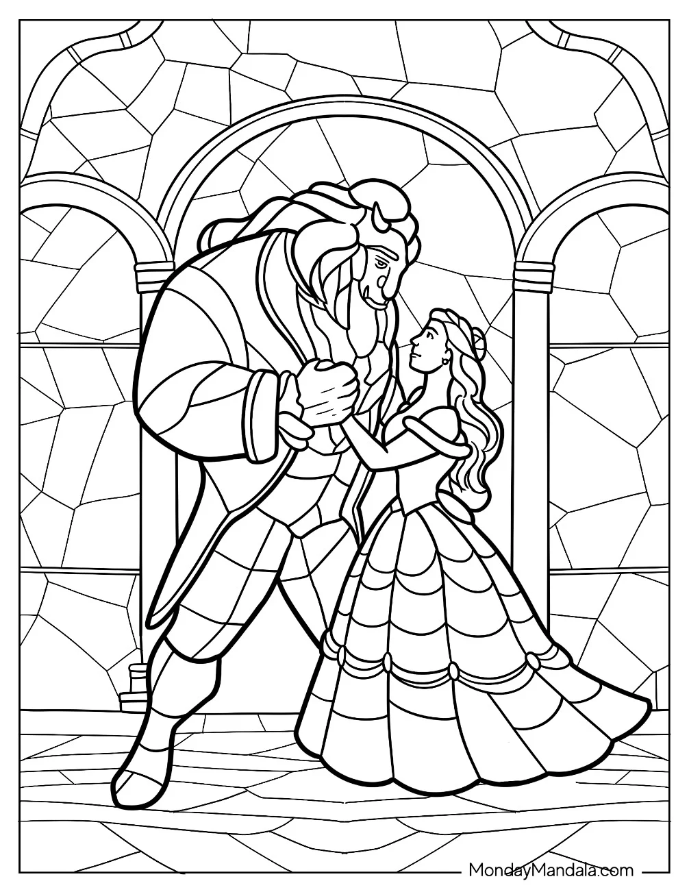 Beauty And The Beast Stained Glass Coloring Page coloring page