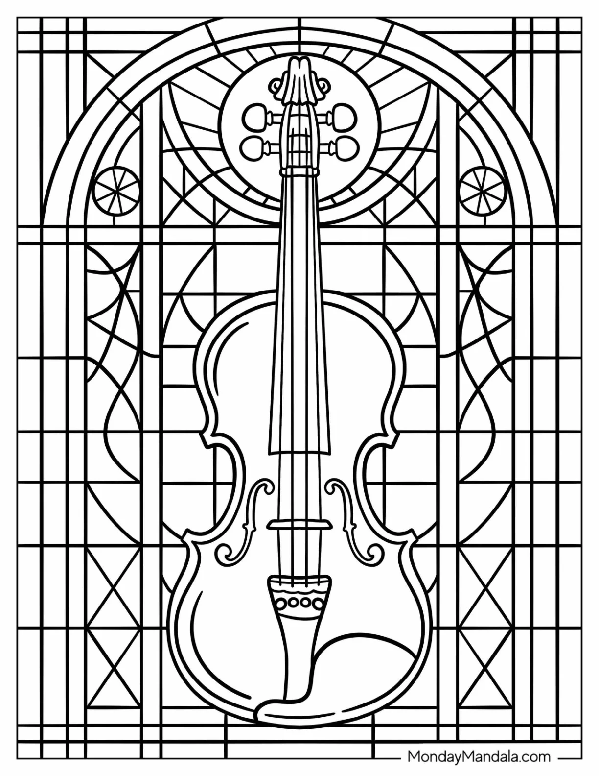 Classical Violin Inside an Arch Stained Glass Coloring Page coloring page