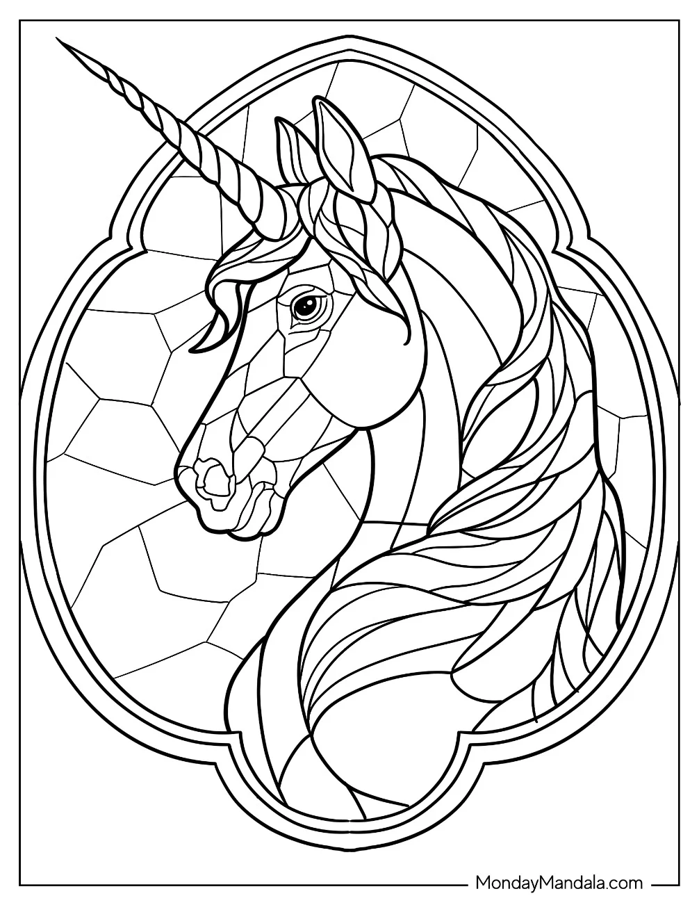Cute Unicorn Stained Glass Coloring Page coloring page