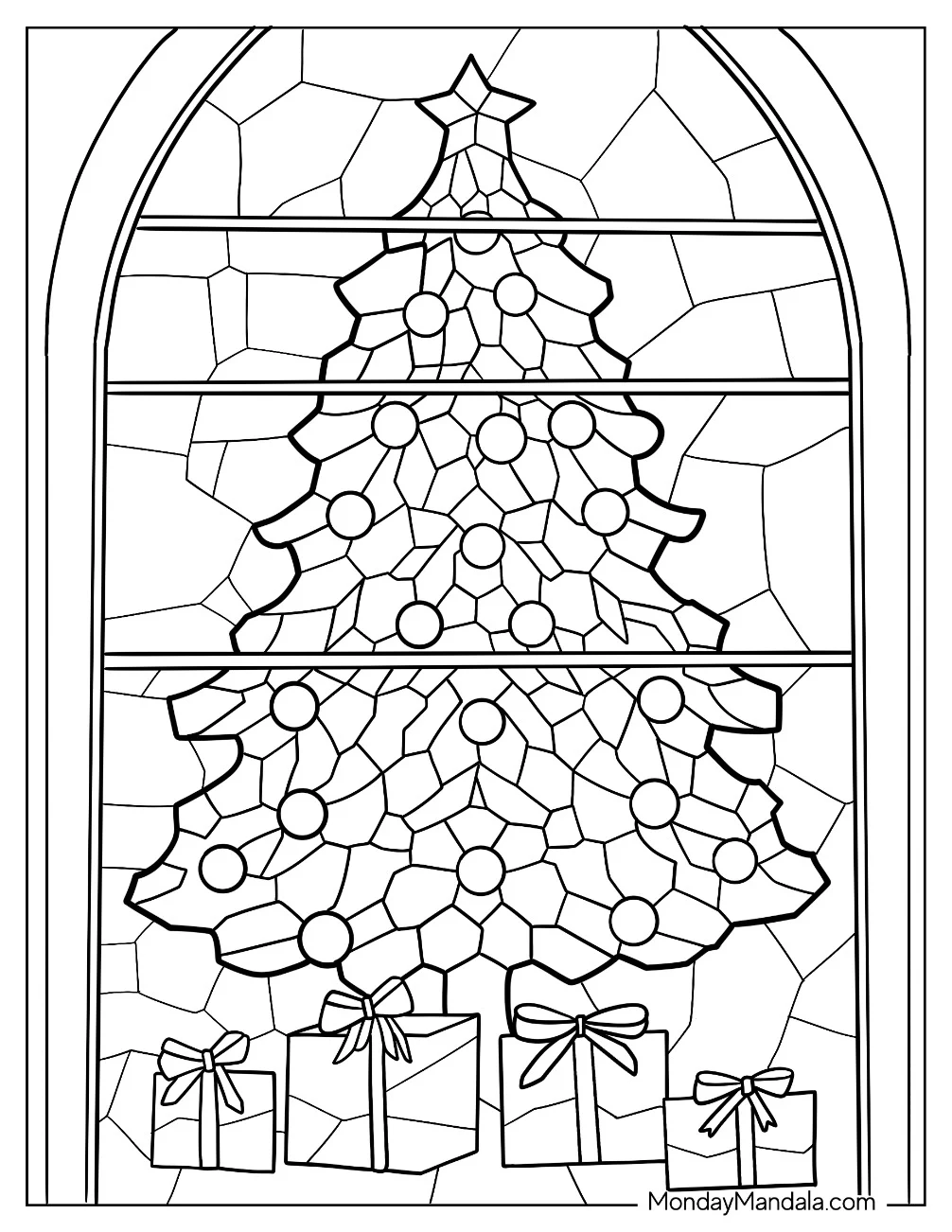 Detailed Christmas Tree Stained Glass Coloring Page coloring page
