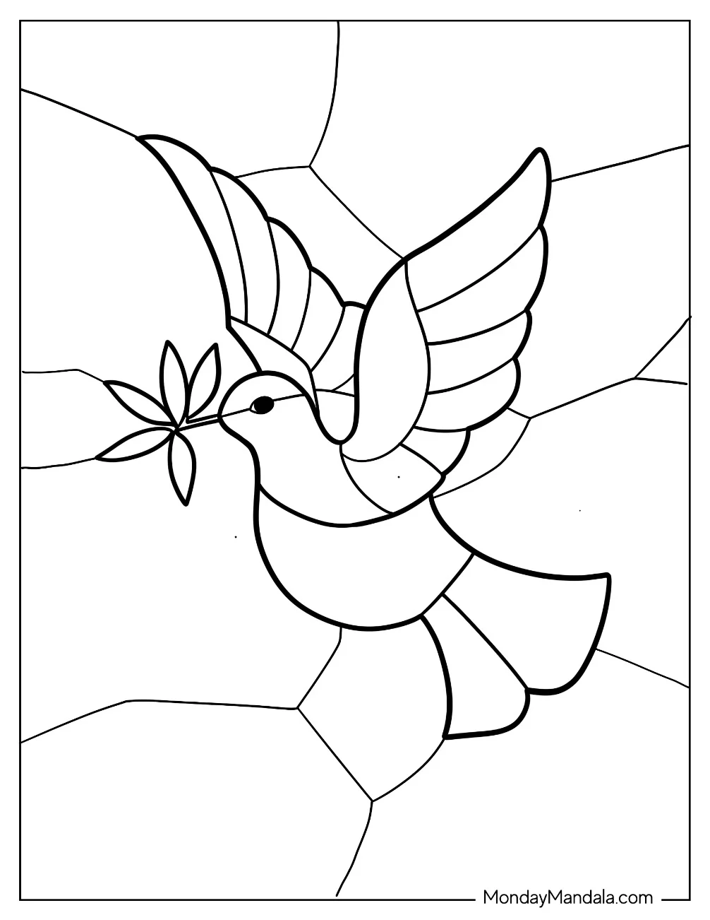 Dove Carrying A Leaf Stained Glass Coloring Page coloring page — printable line art