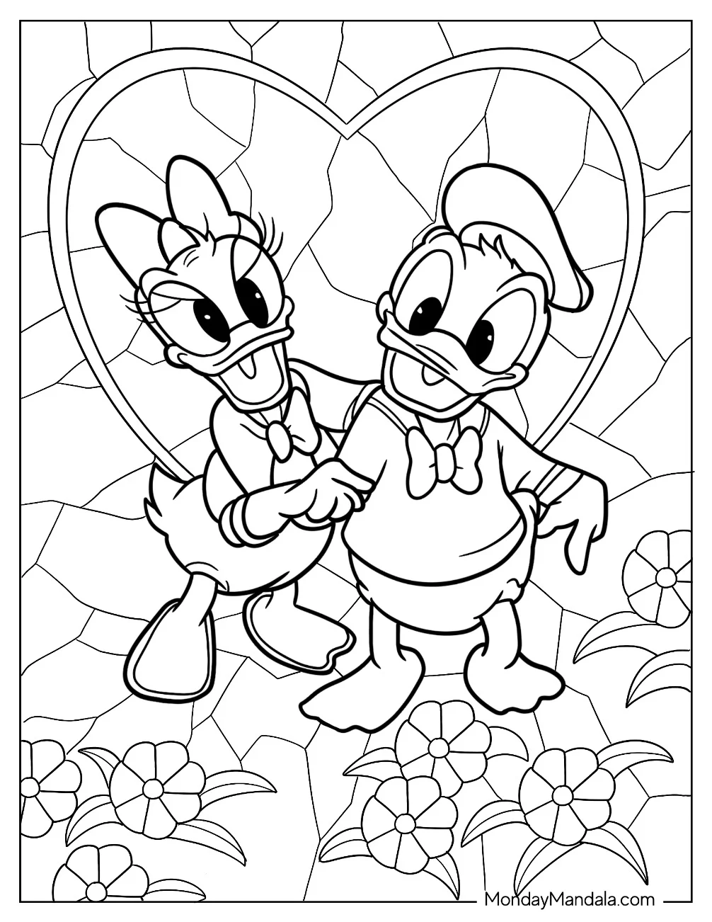 Easy Donald Duck And Daisy Duck Stained Glass Coloring Page For Kids coloring page