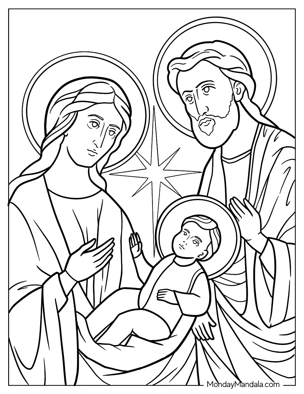 Easy Nativity Stained Glass Coloring Page For Kids coloring page — printable line art