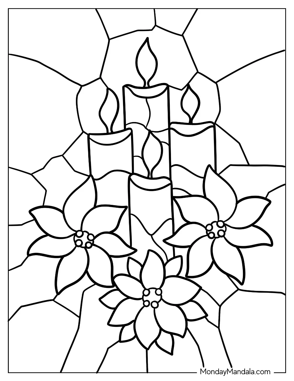 Four Candles Surrounded By Flowers Stained Glass Coloring Page coloring page