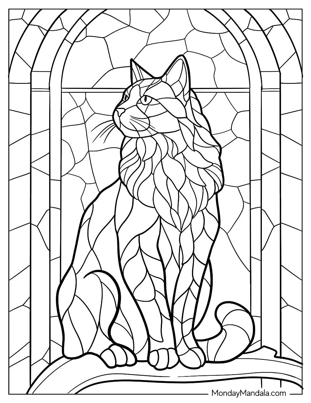 Furry Cat Stained Glass Coloring Page For Kids coloring page