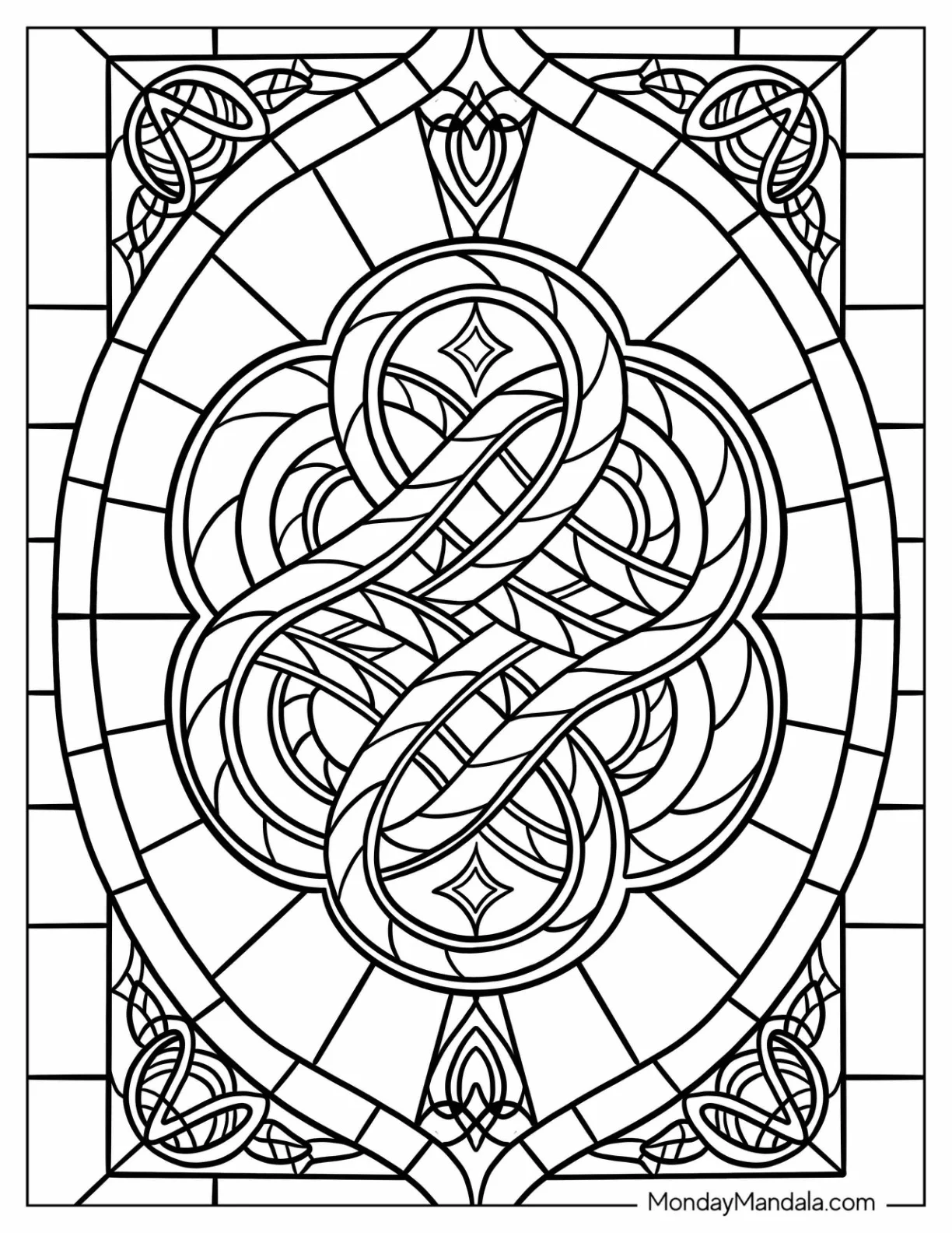 Intricate Celtic Knot with Geometric Frame Stained Glass Coloring Page coloring page