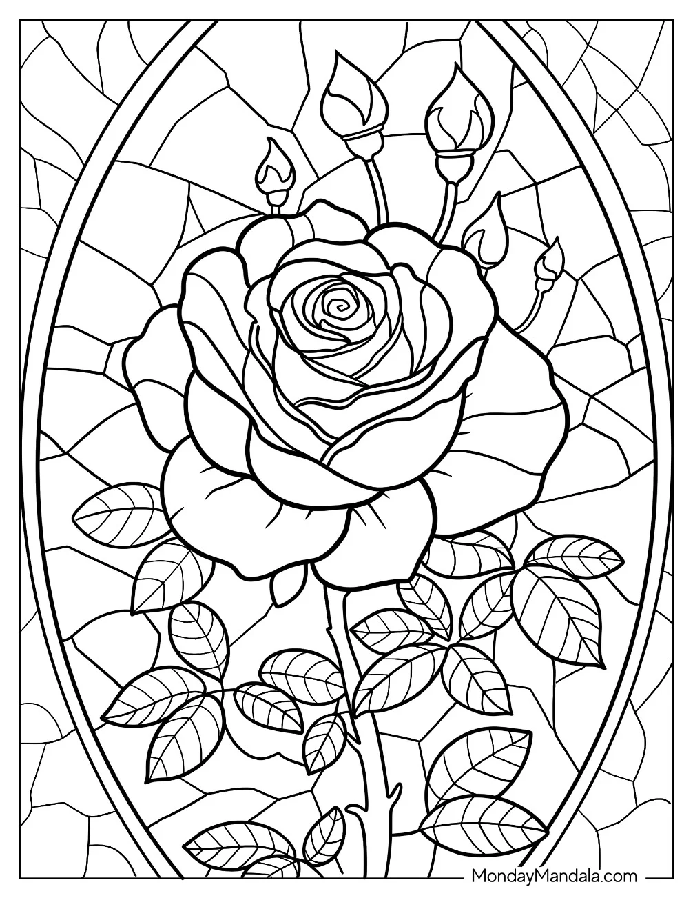 Realistic Rose Stained Glass Coloring Page coloring page