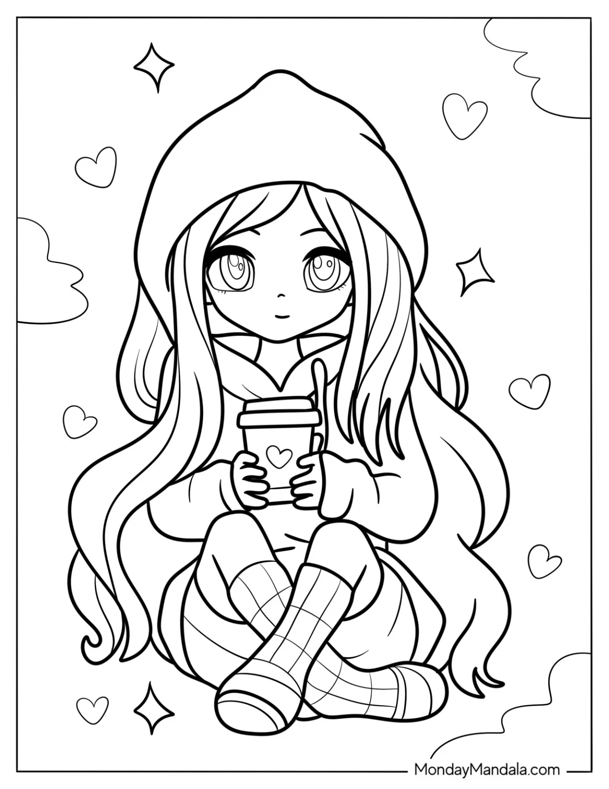 Cute Girl Holding A Starbucks Coloring Page Coffee For Preschoolers coloring page