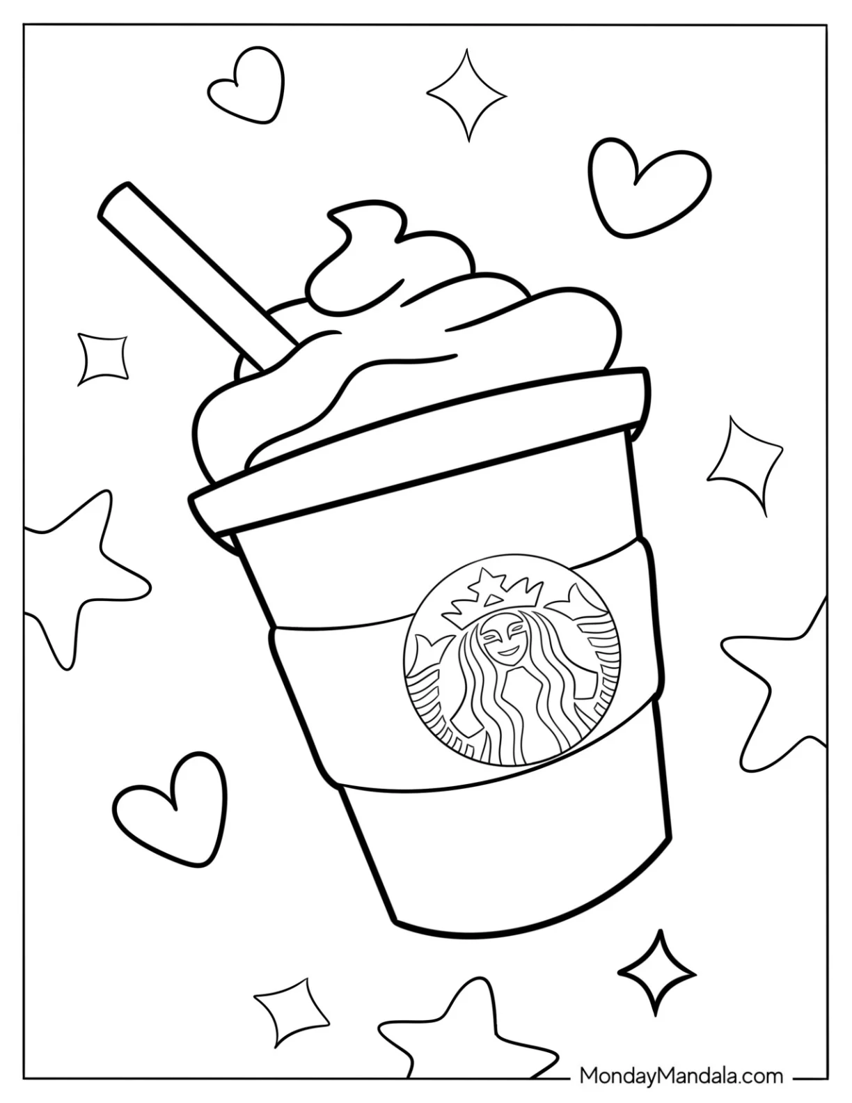 Easy Starbucks Coloring Page Of Frappe With Straw Outline For Kids coloring page