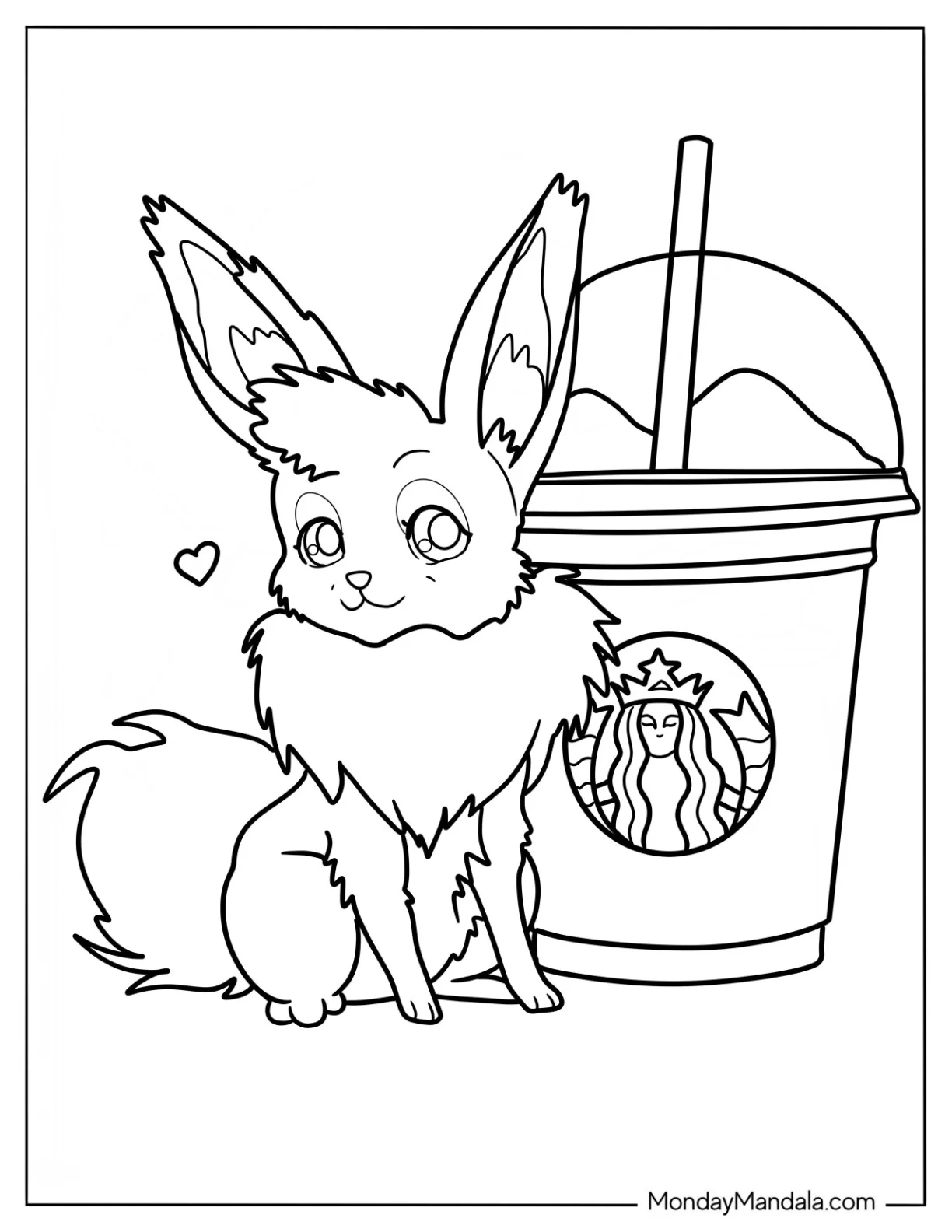 Eevee Sitting Next To A Starbucks Coloring Page Of Drink coloring page — printable line art