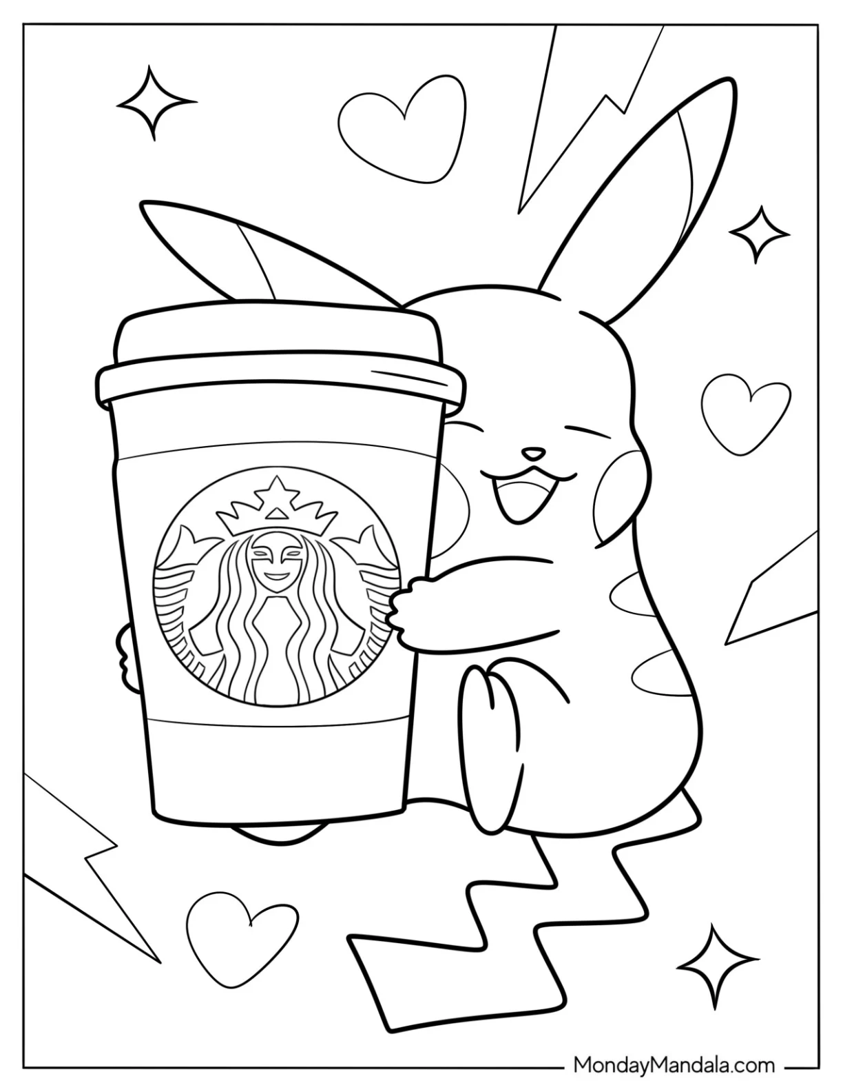 Pikachu Hugging A Starbucks Coloring Page Coffee For Kids coloring page