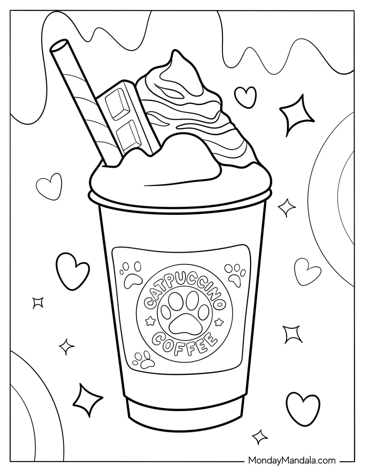 Realistic Starbucks Coloring Page Frappe With Chocolate Bar And Cinnamon Stick coloring page