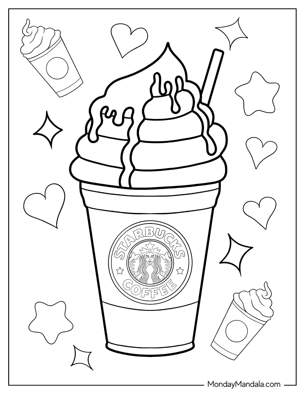 Starbucks Coloring Page Frappe With Whipped Cream And Chocolate Syrup coloring page