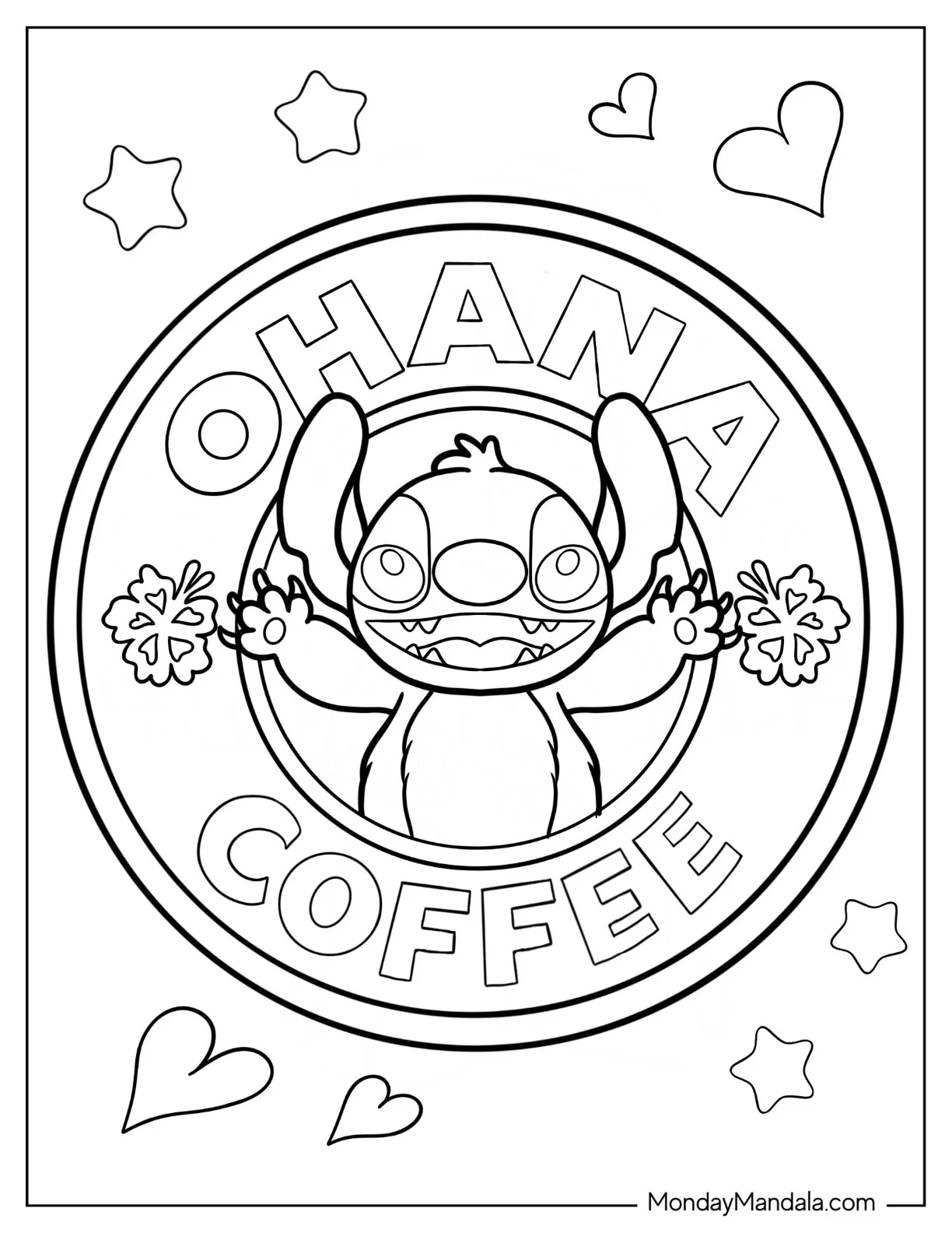 Starbucks Coloring Page Of Ohana Coffee Logo With Stitch coloring page