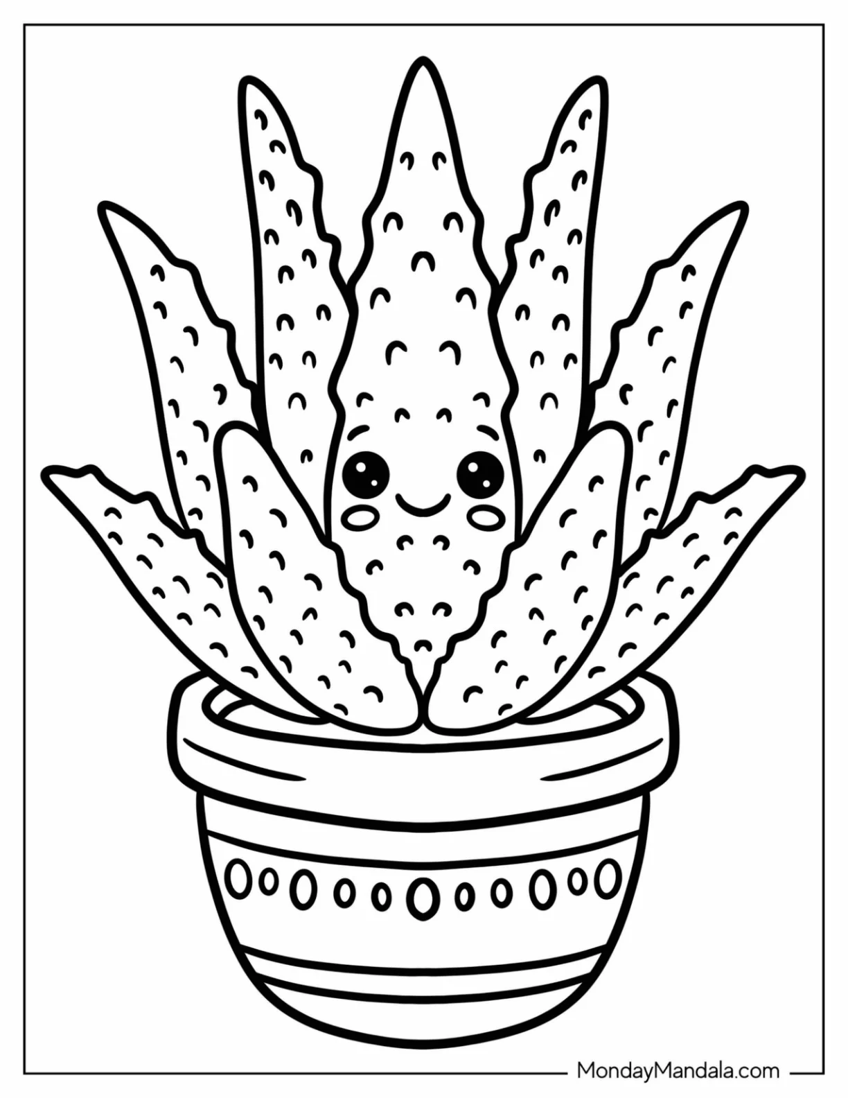 Aloe Vera Succulent in a Decorative Pot Coloring Page for Preschoolers coloring page