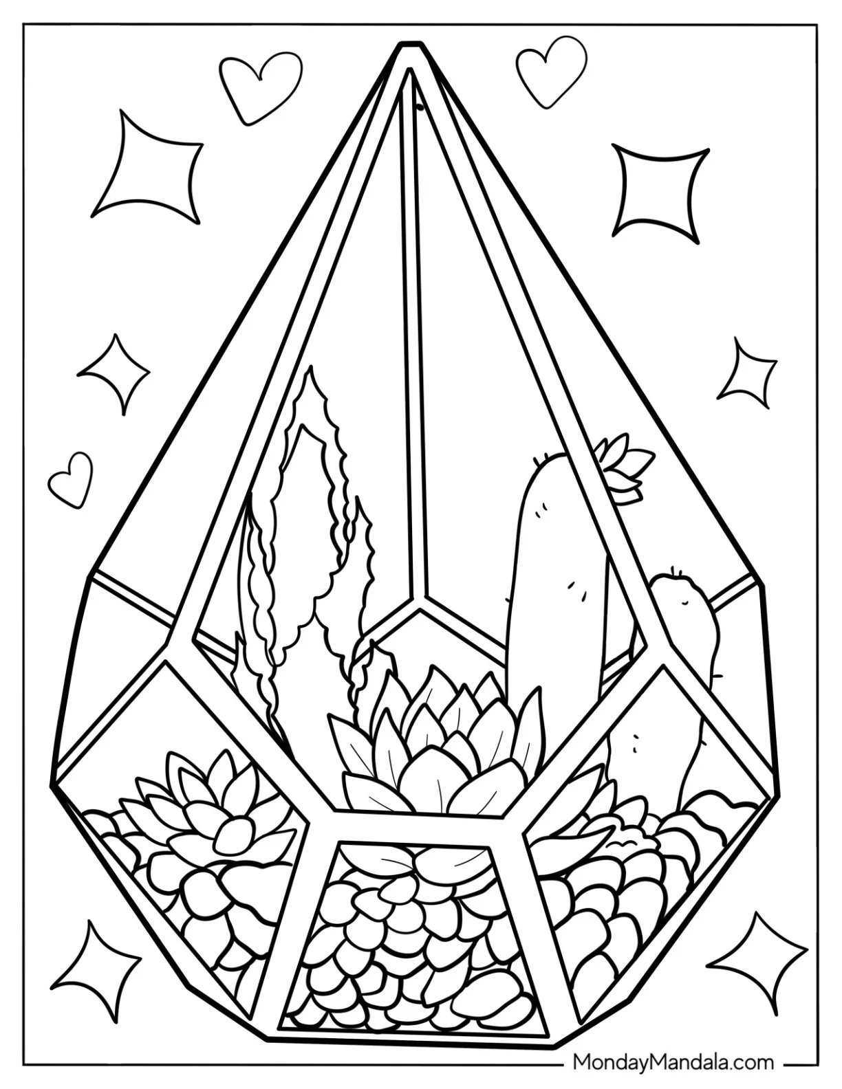 Elegant Succulent Coloring Page Glass Terrarium coloring page