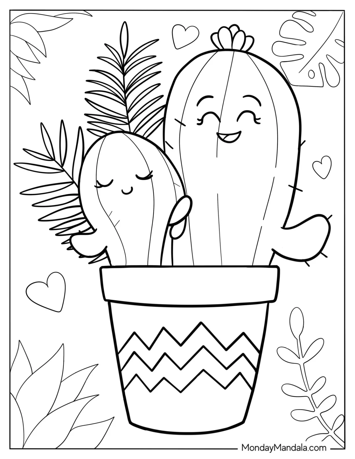 Kawaii Succulent Coloring Page In A Pot For Preschoolers coloring page