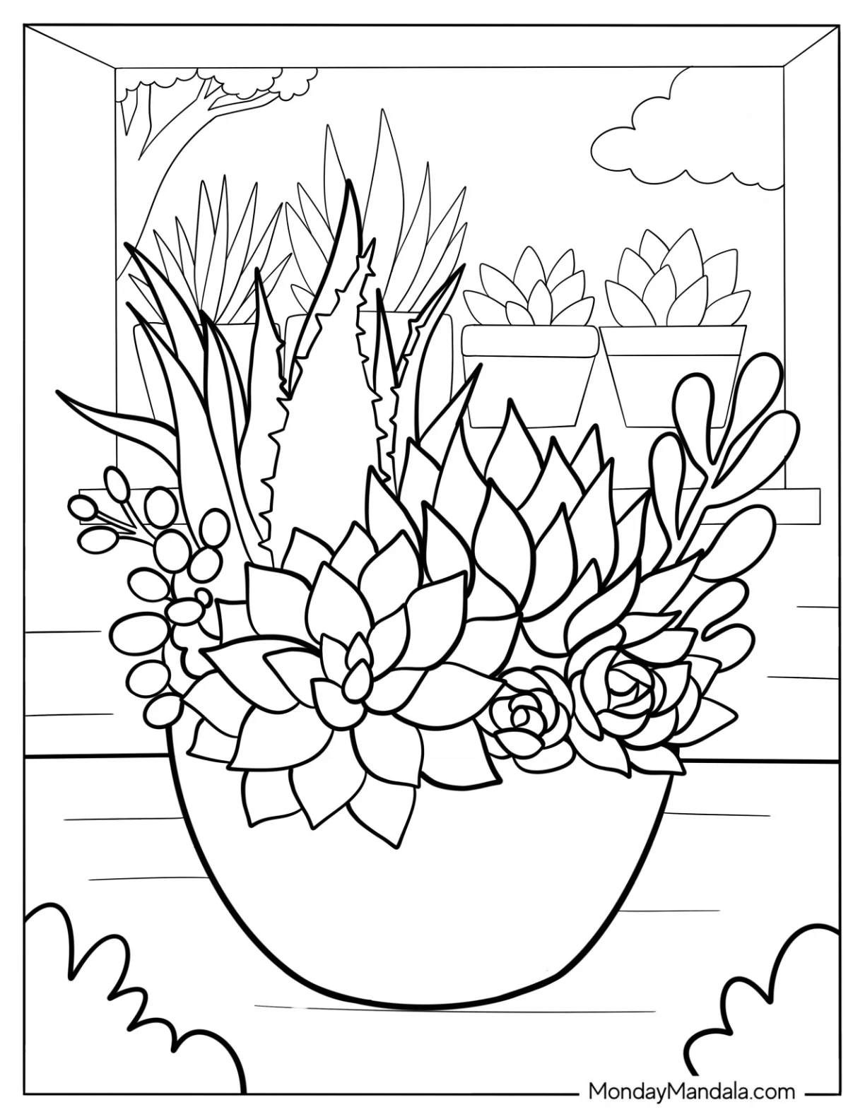 Realistic Succulent Coloring Page In A Flower Pot coloring page
