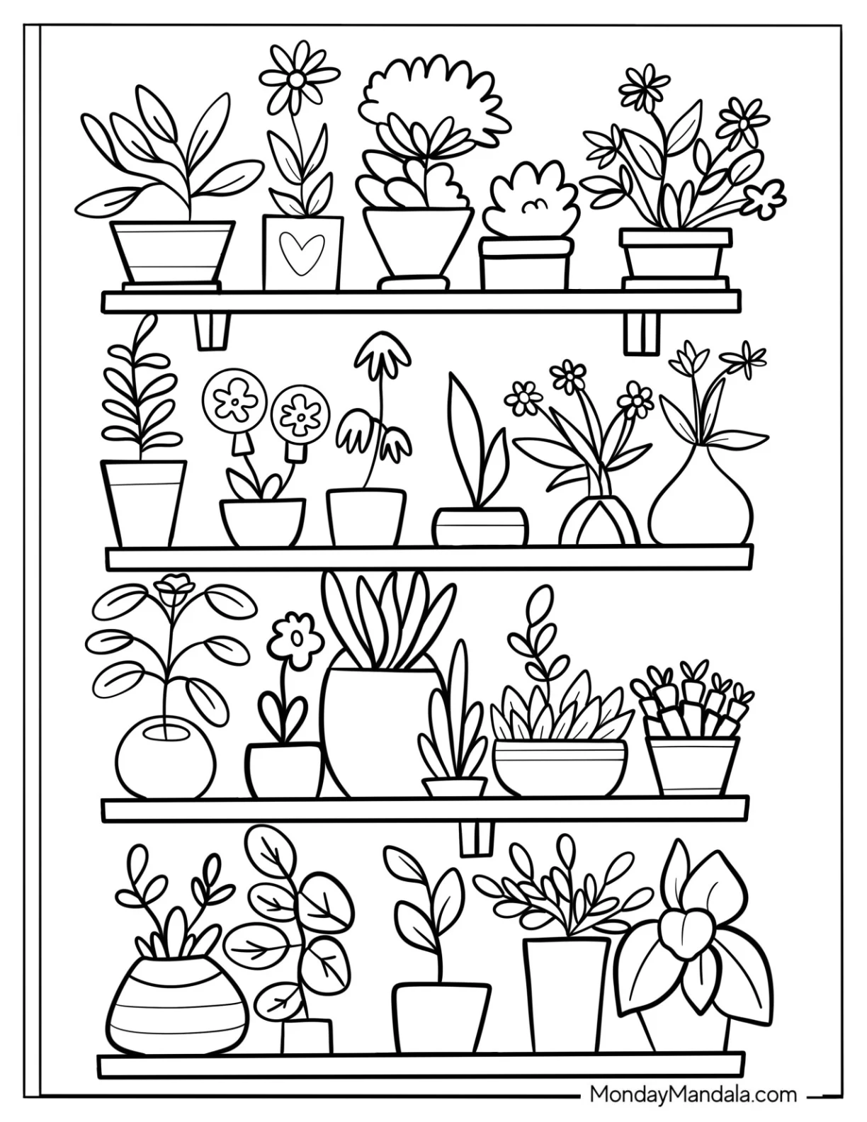 Shelves Full Of Cute Succulent Coloring Page coloring page
