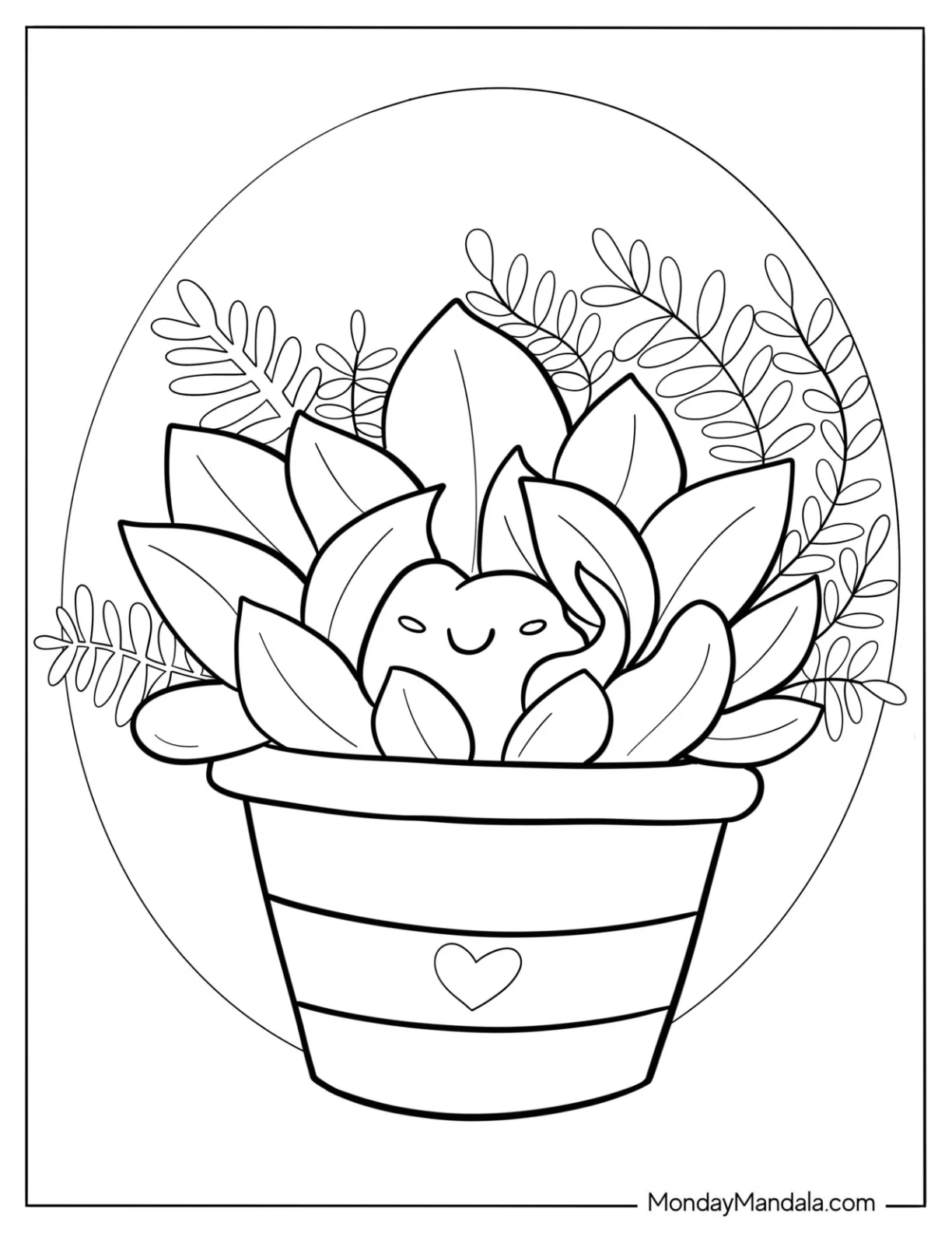 Smiling Succulent Coloring Page In A Pot coloring page