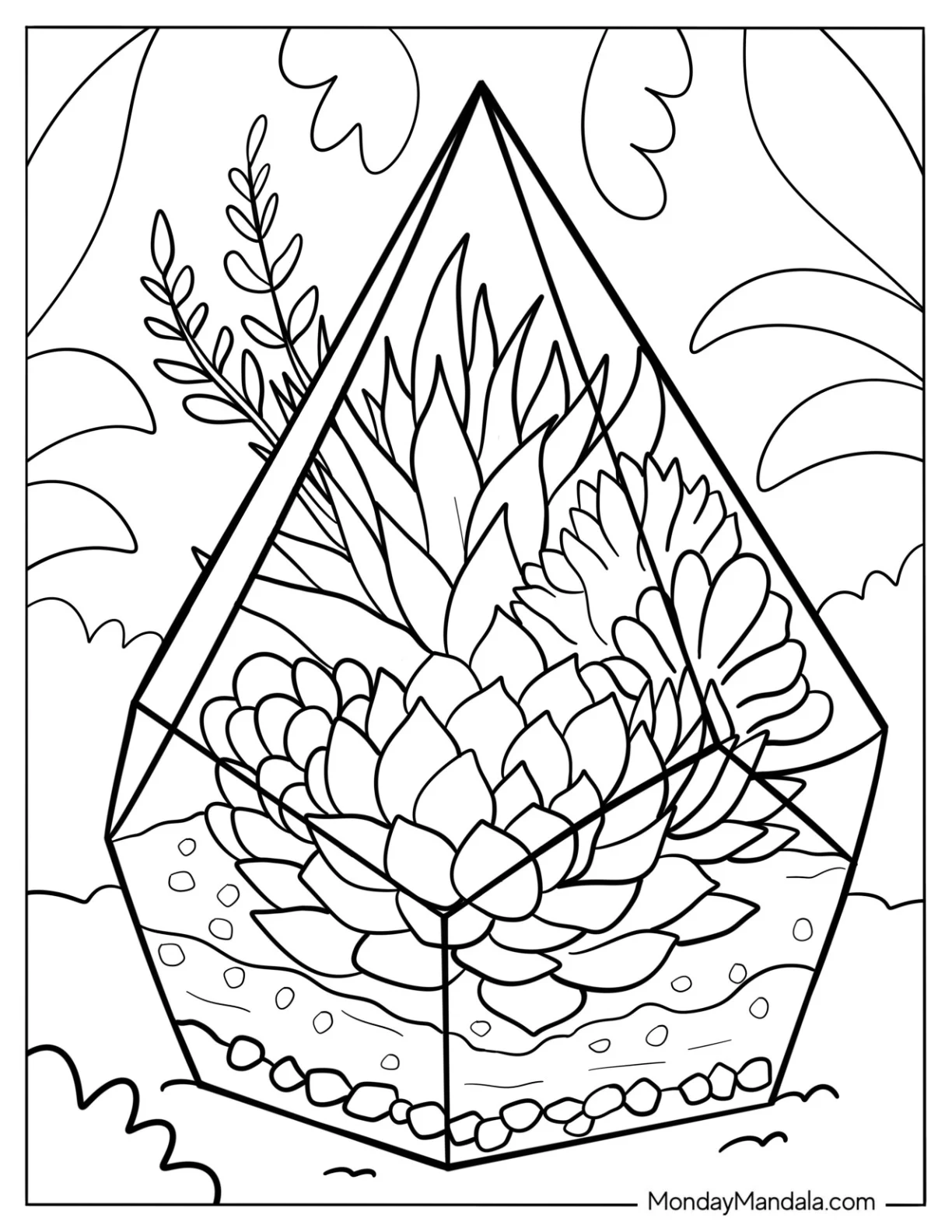Succulent Coloring Page In Geometric Glass Terrarium coloring page