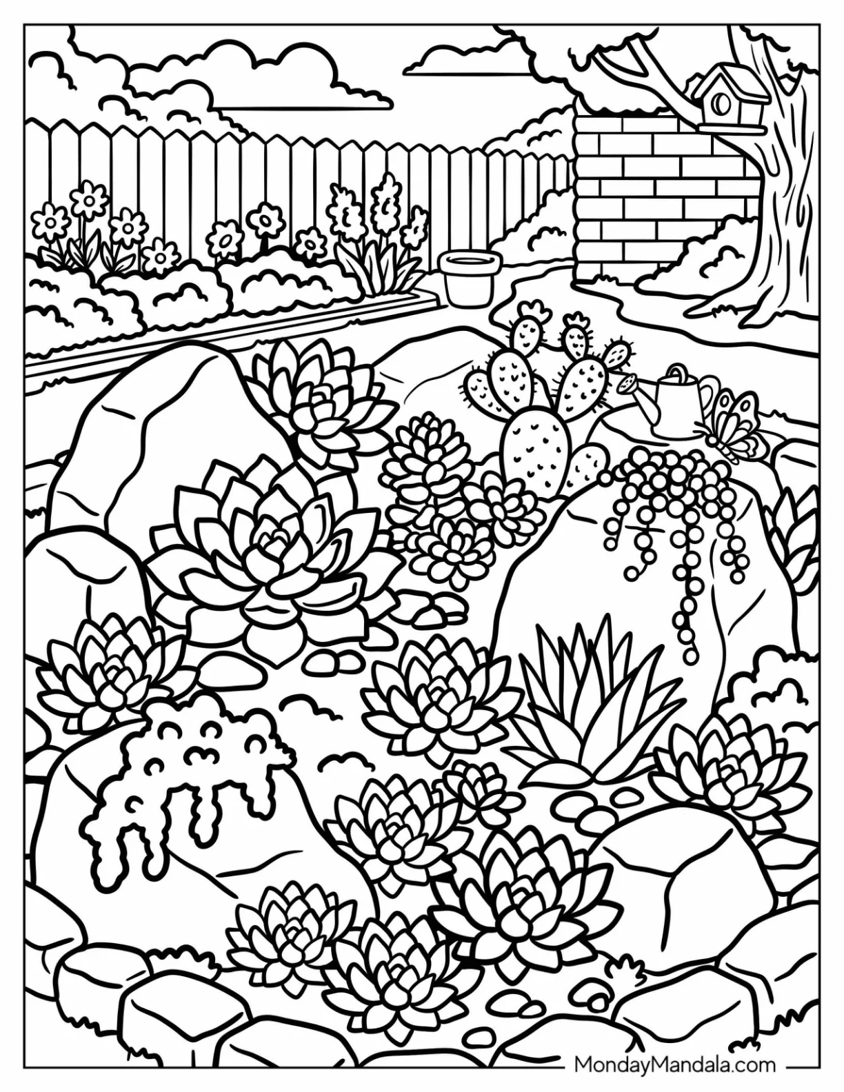 Succulents in a Rock Garden Coloring Page coloring page