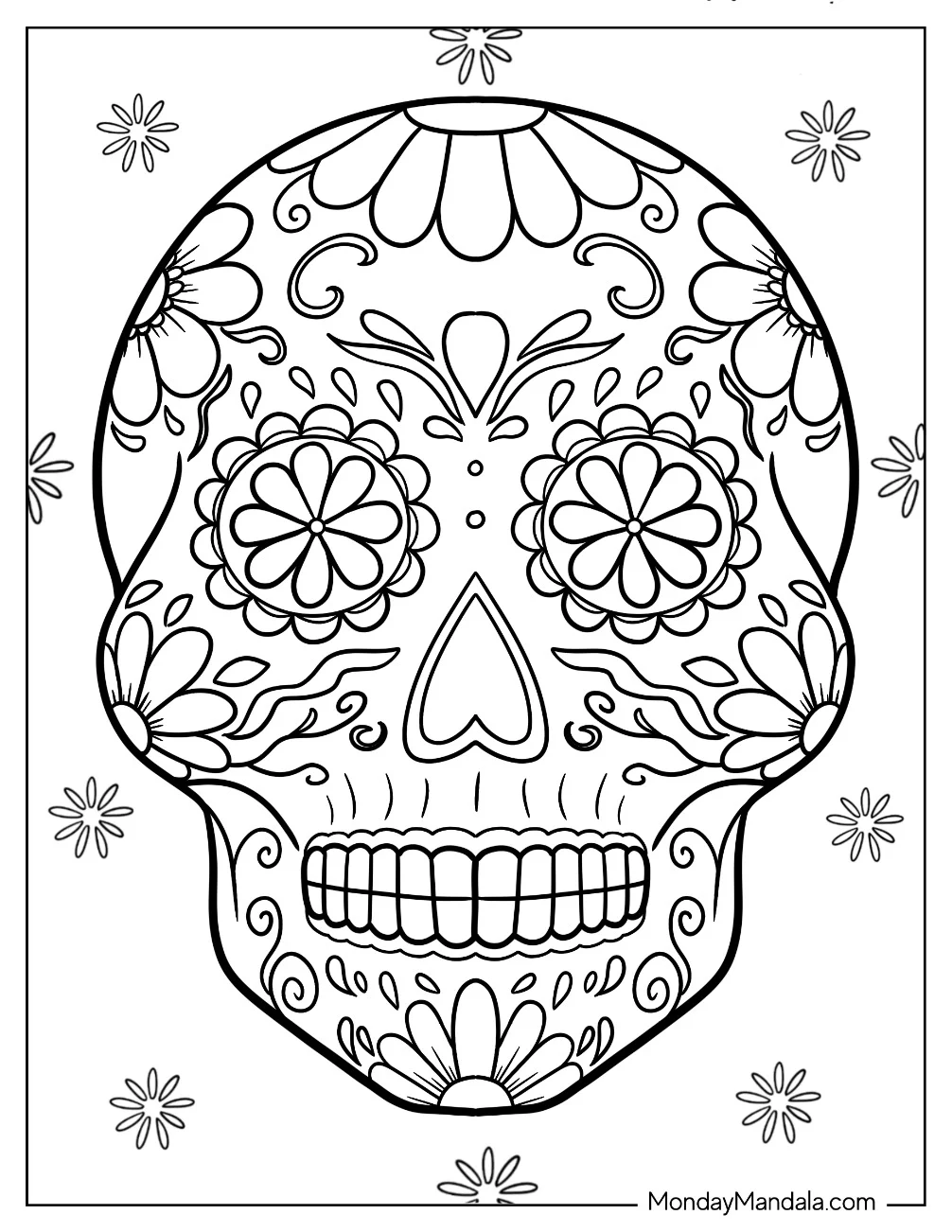 Daisy Patterned Sugar Skull Coloring Page coloring page