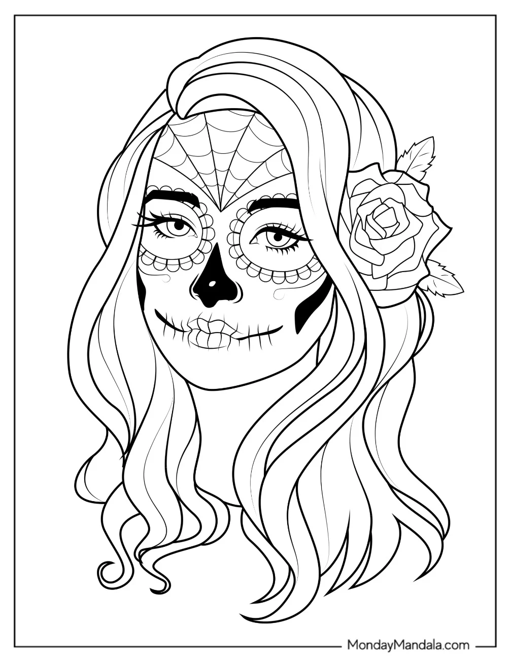 Girl In Sugar Skull Coloring Page Costume For Kids coloring page