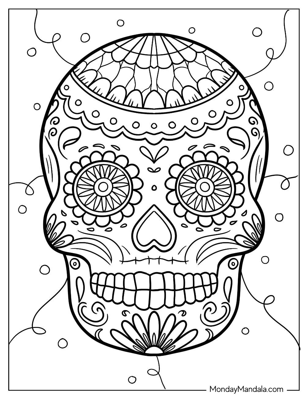Intricate Sugar Skulls Coloring Page Design With Circles coloring page