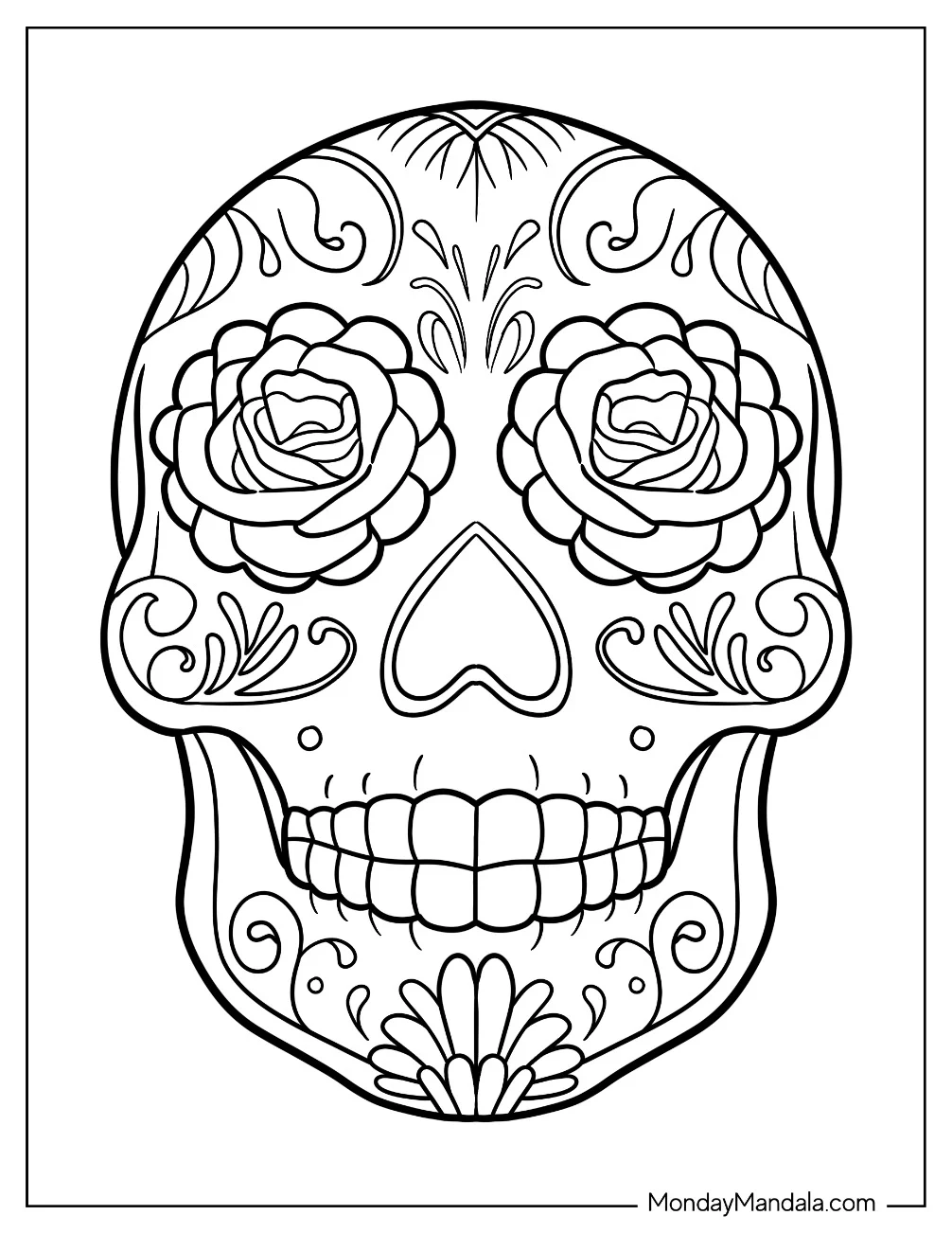 Rosey Eyed Sugar Skulls Coloring Page coloring page