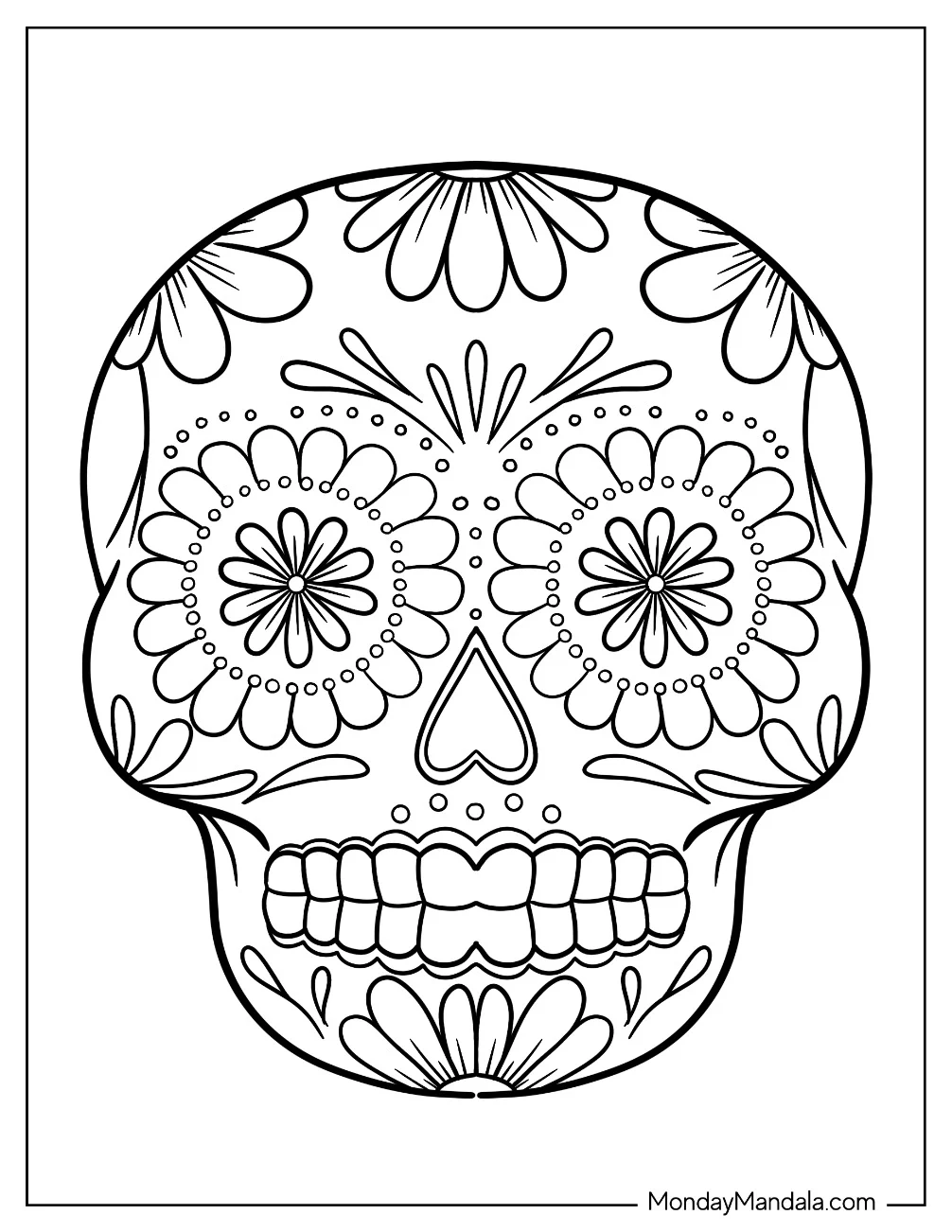 Sugar Skulls Coloring Page With Floral Patterns For Preschoolers coloring page