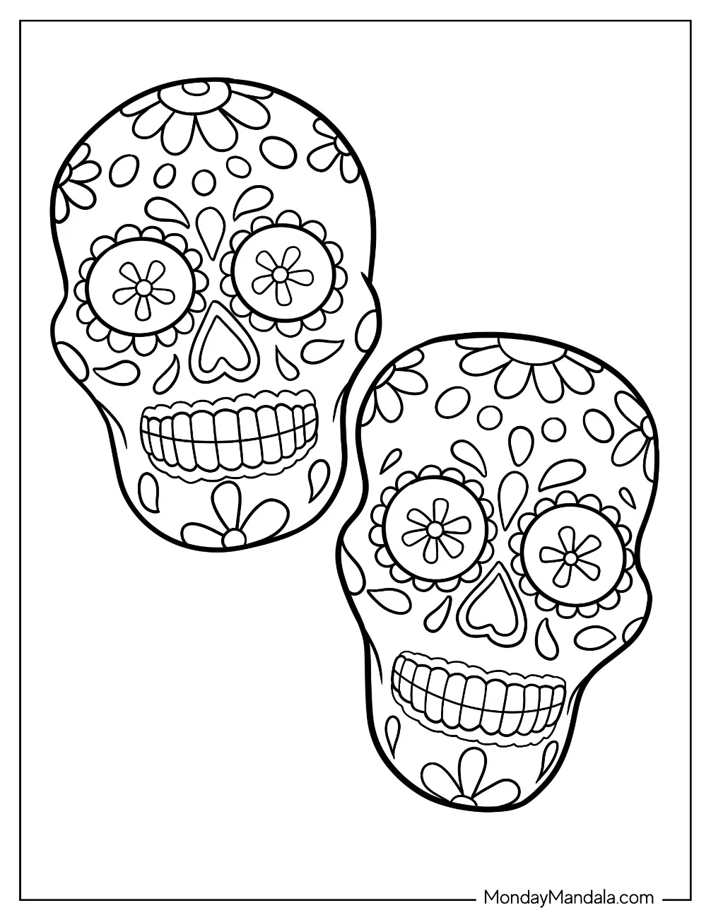 Two Simple Sugar Skulls Coloring Page For Kids coloring page — printable line art