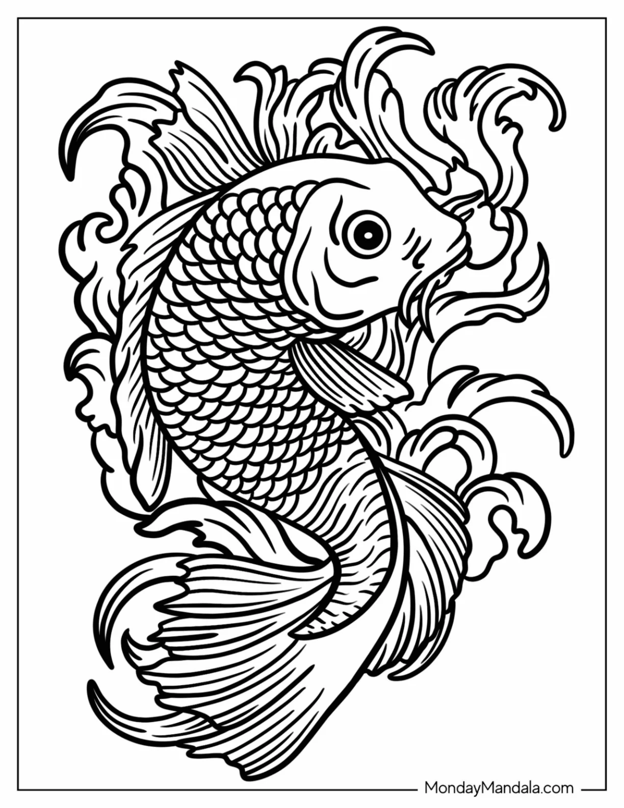 Detailed Koi Fish Tattoo Coloring Page For Kids coloring page