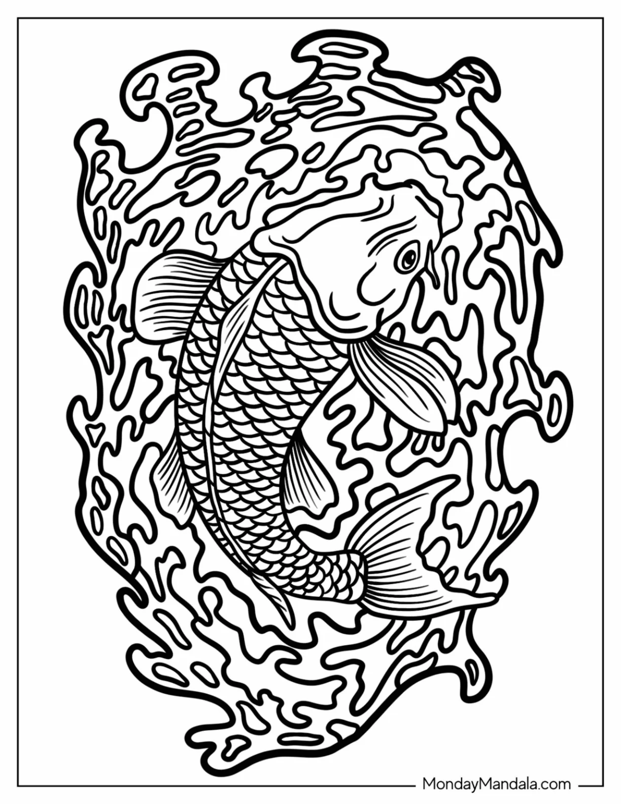 Detailed Koi Swimming Tattoo Coloring Page coloring page
