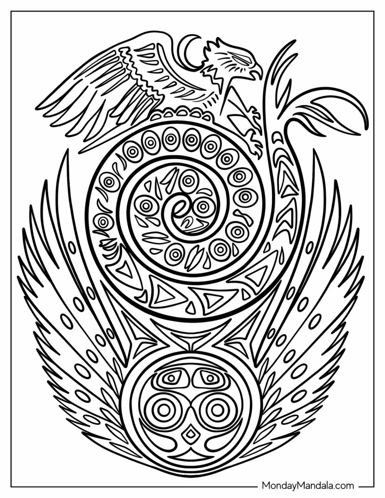 Eage Flying Over Mandala With Wings Tattoo Coloring Page coloring page