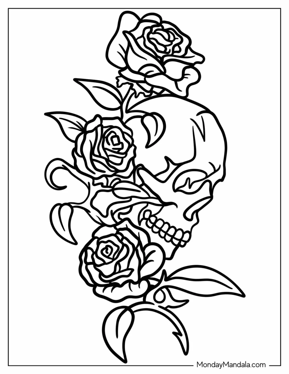 Easy Skull And Roses Tattoo Coloring Page coloring page