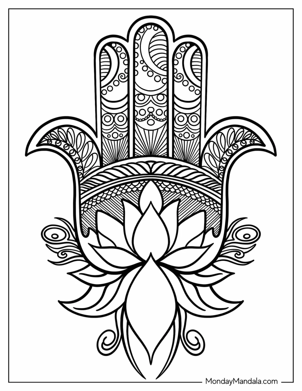 Hamsa Hand With Lotus Tattoo Coloring Page coloring page