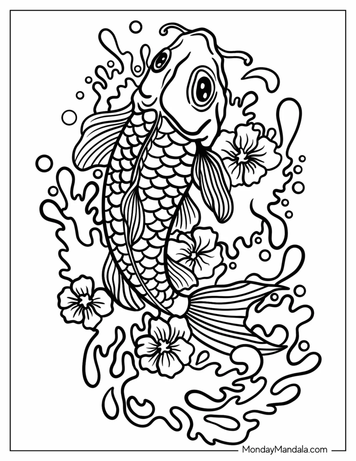 Koi Fish Jumping Out Of The Water Tattoo Coloring Page coloring page