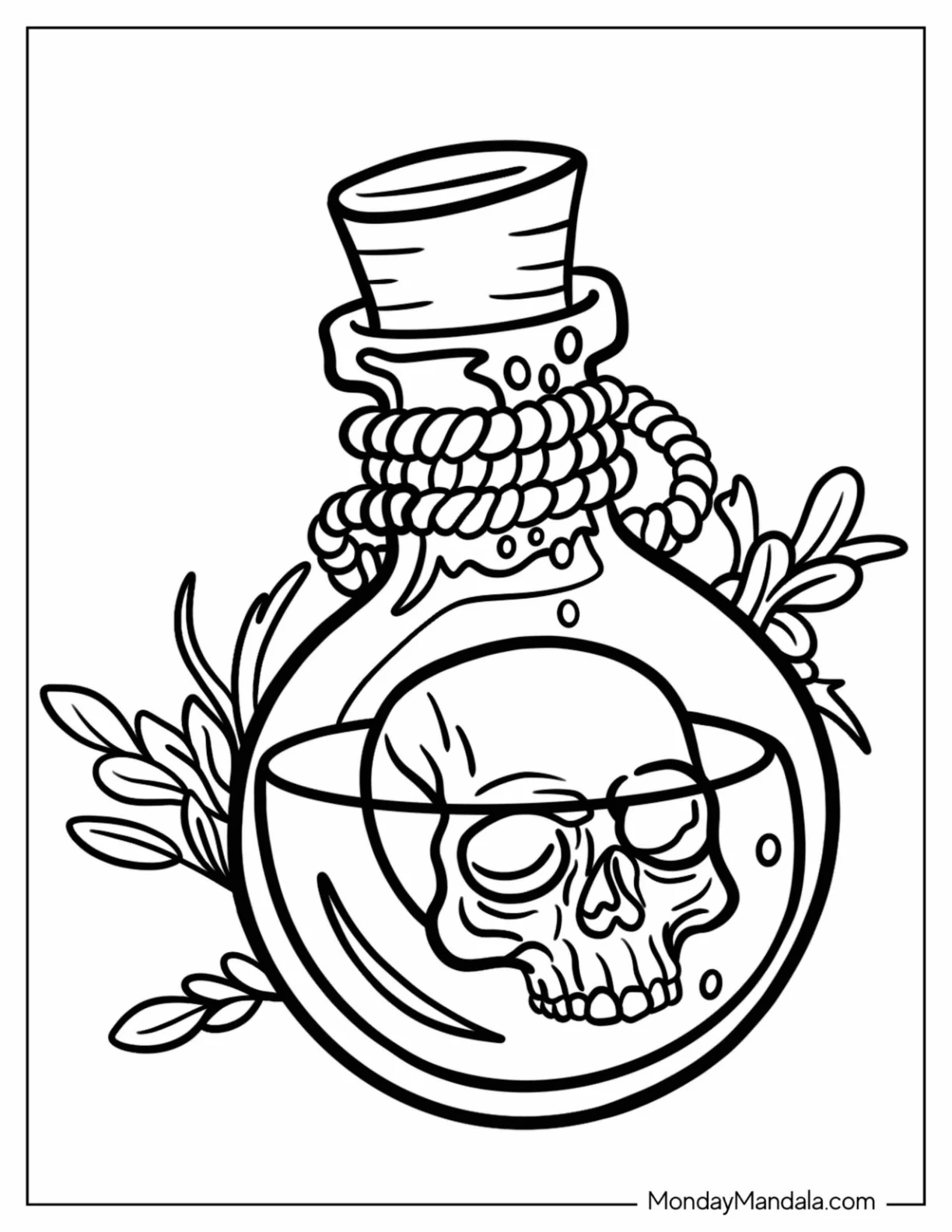 Potion Bottle With Skull Inside Tattoo Coloring Page coloring page