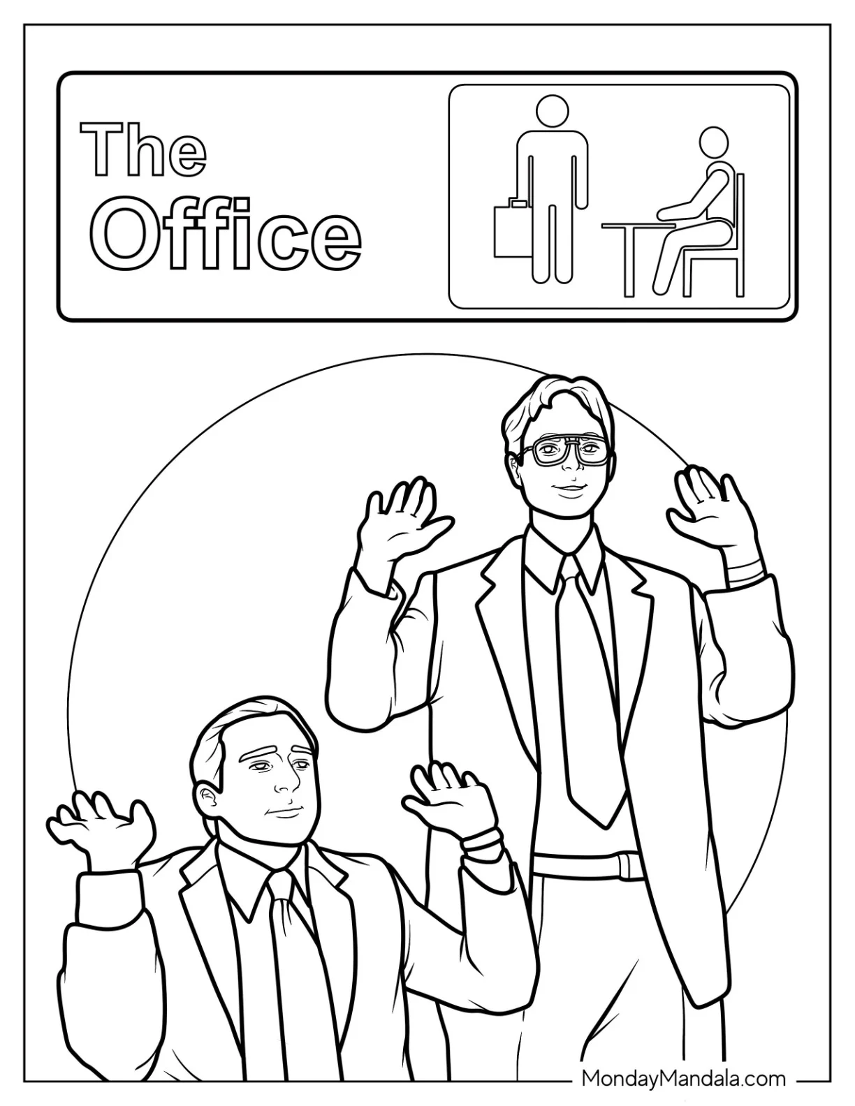 The Office Coloring Page Of Dwight And Michael Under The Office Logo coloring page