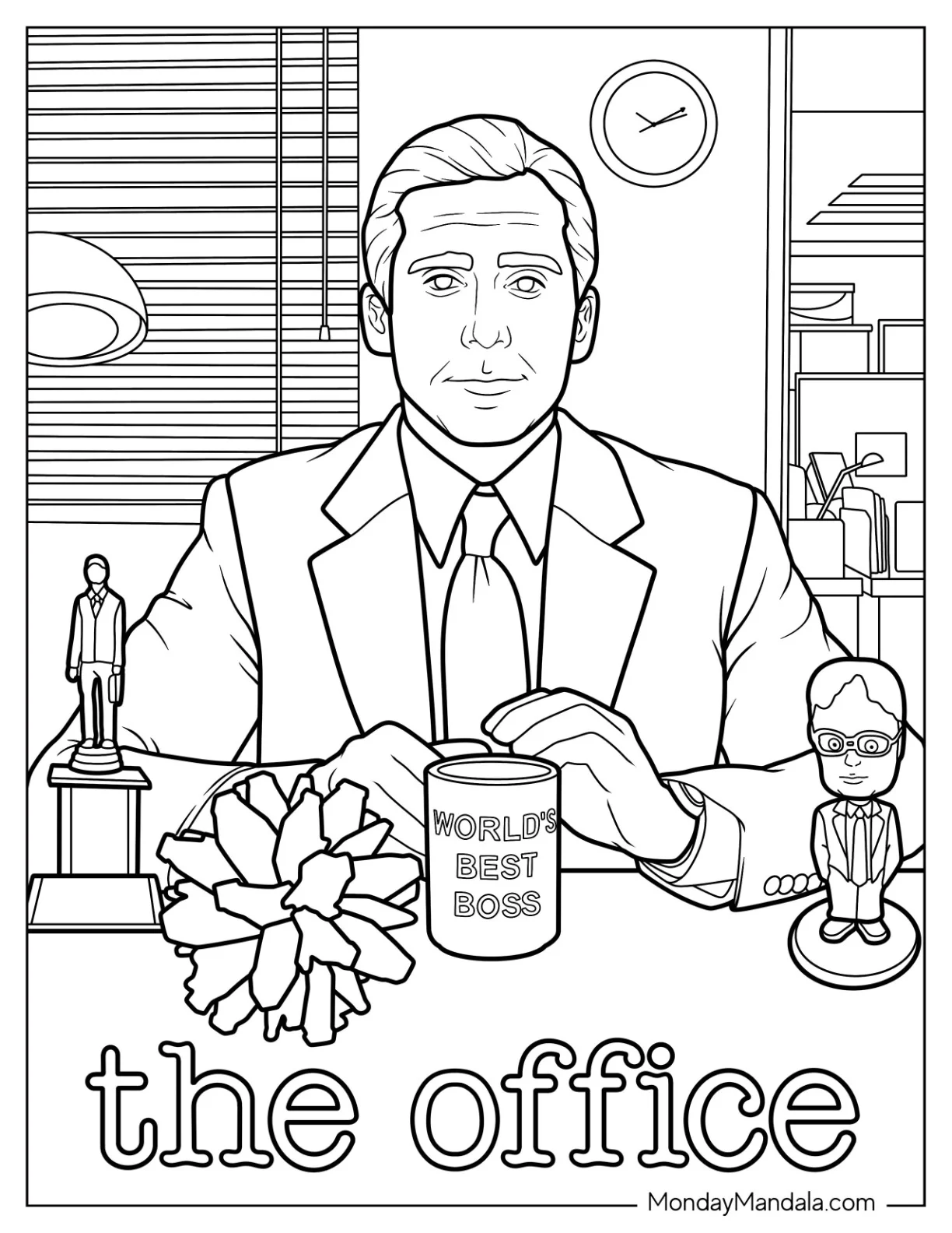 The Office Coloring Page Of Iconic Michael Scott Sitting Behind His Desk coloring page